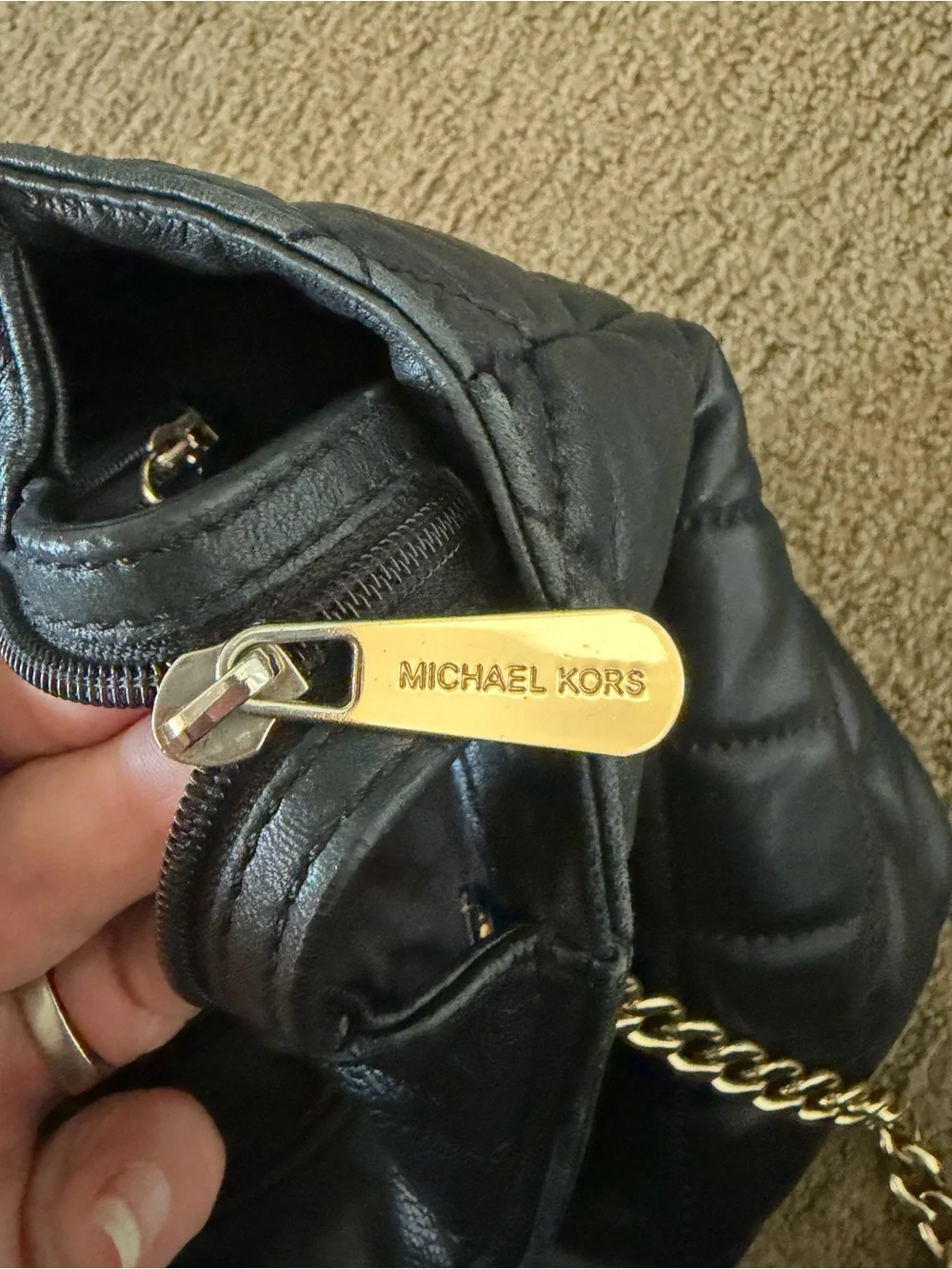 Michael Kors Fulton Quilted Leather Tote with Gold Chain Straps and MK Medallion